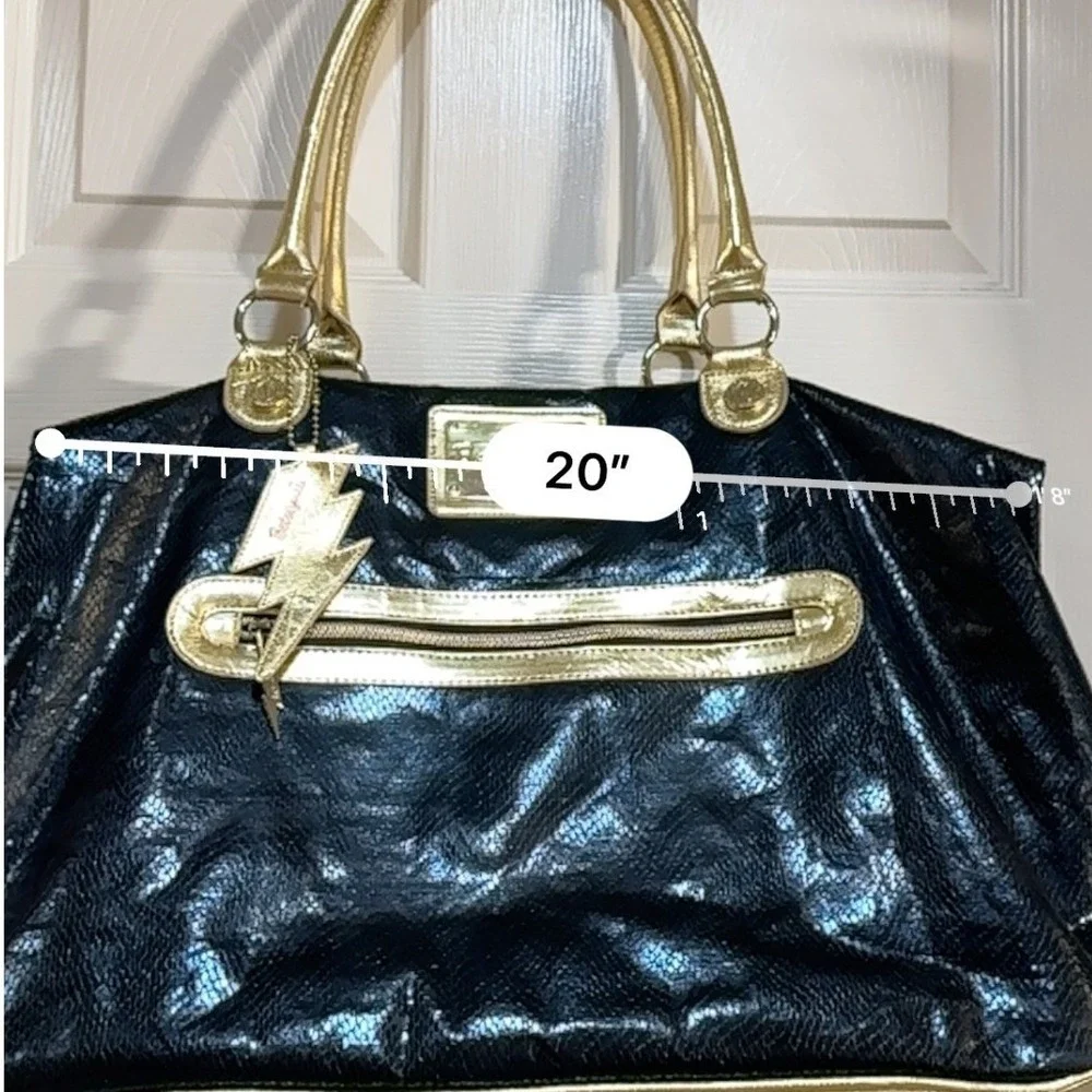 Betseyville Betsey Johnson Black Gold Snake Embossed Lightning Bolt Satchel Bag